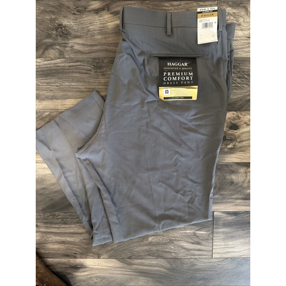 NWT Haggar Premium Comfort Dress Pants Mens 48x30 Gray Classic Fit Big & Tall
